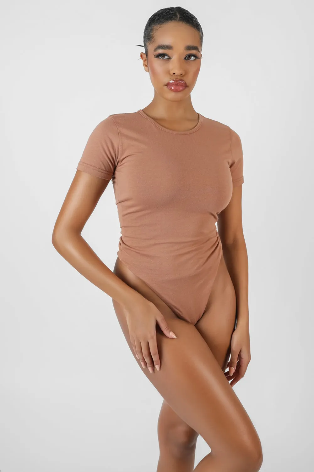 Crew Neck Cap Sleeve Tshirt Bodysuit Camel sold by Public Desire product image thumbnail 4