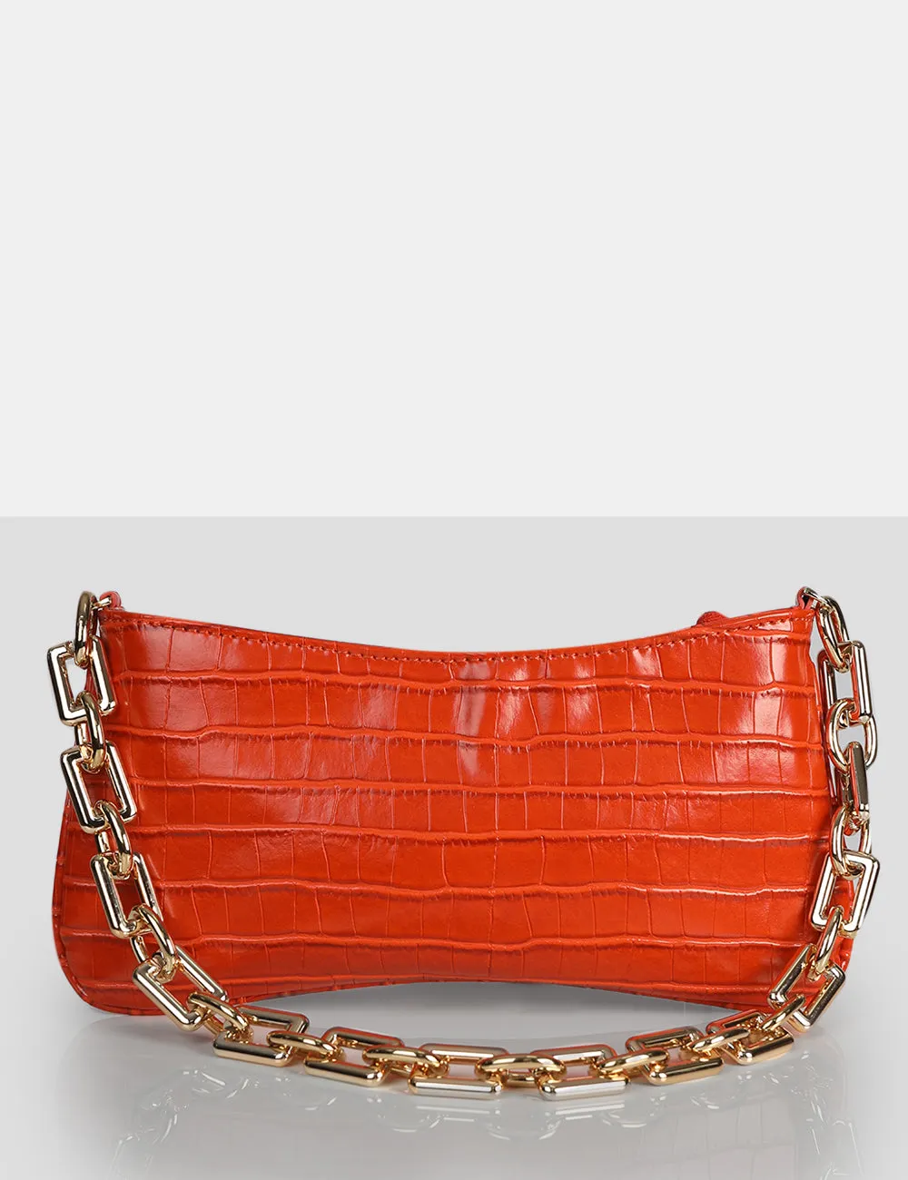 The Sadie Orange Croc Chain Detail Shoulder Bag sold by Public Desire