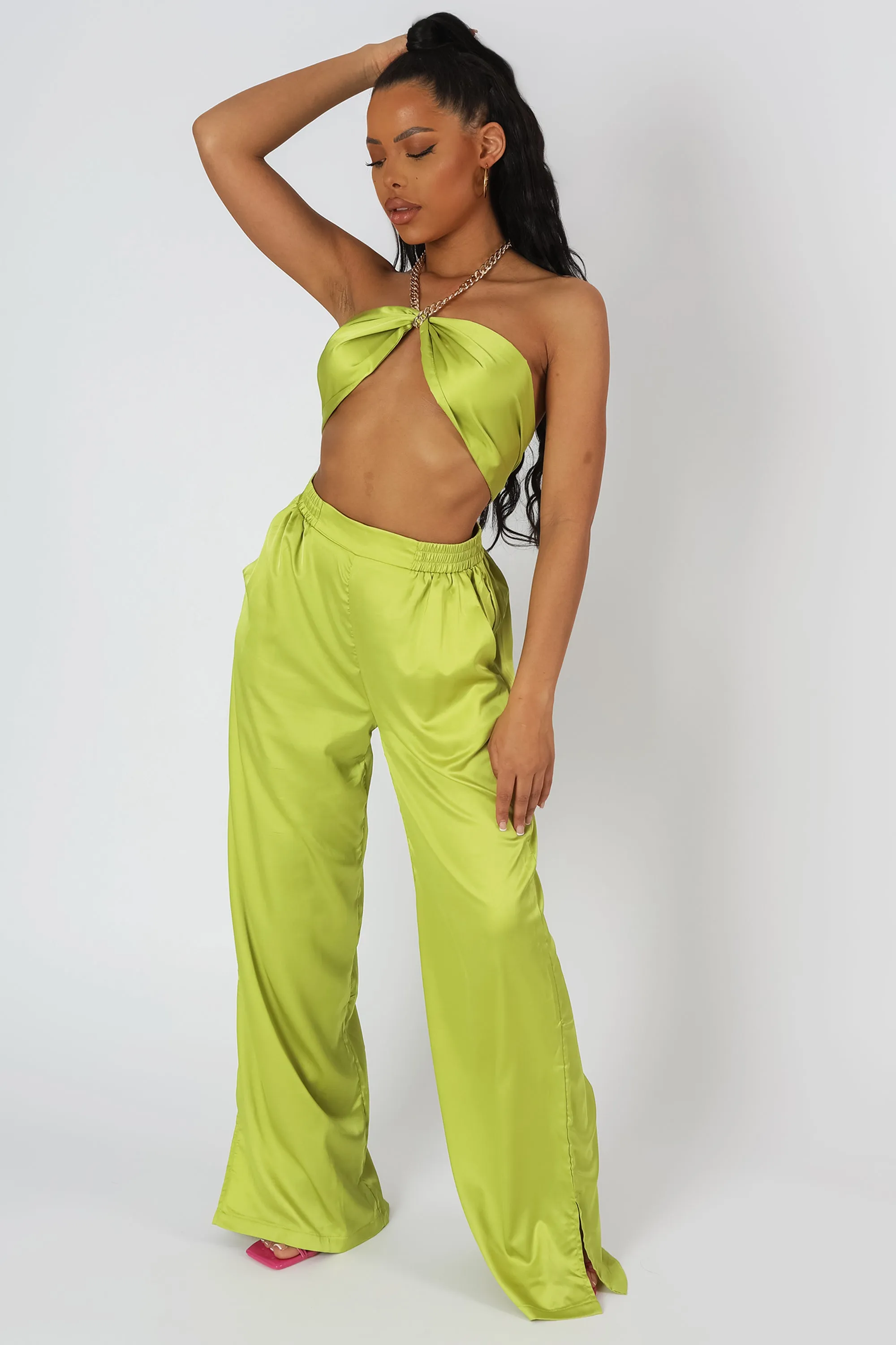 Satin Chain Halterneck Top Lime sold by Public Desire product image thumbnail 5