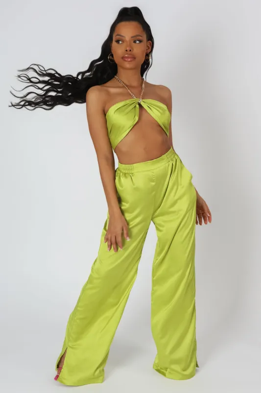 Satin Chain Halterneck Top Lime sold by Public Desire