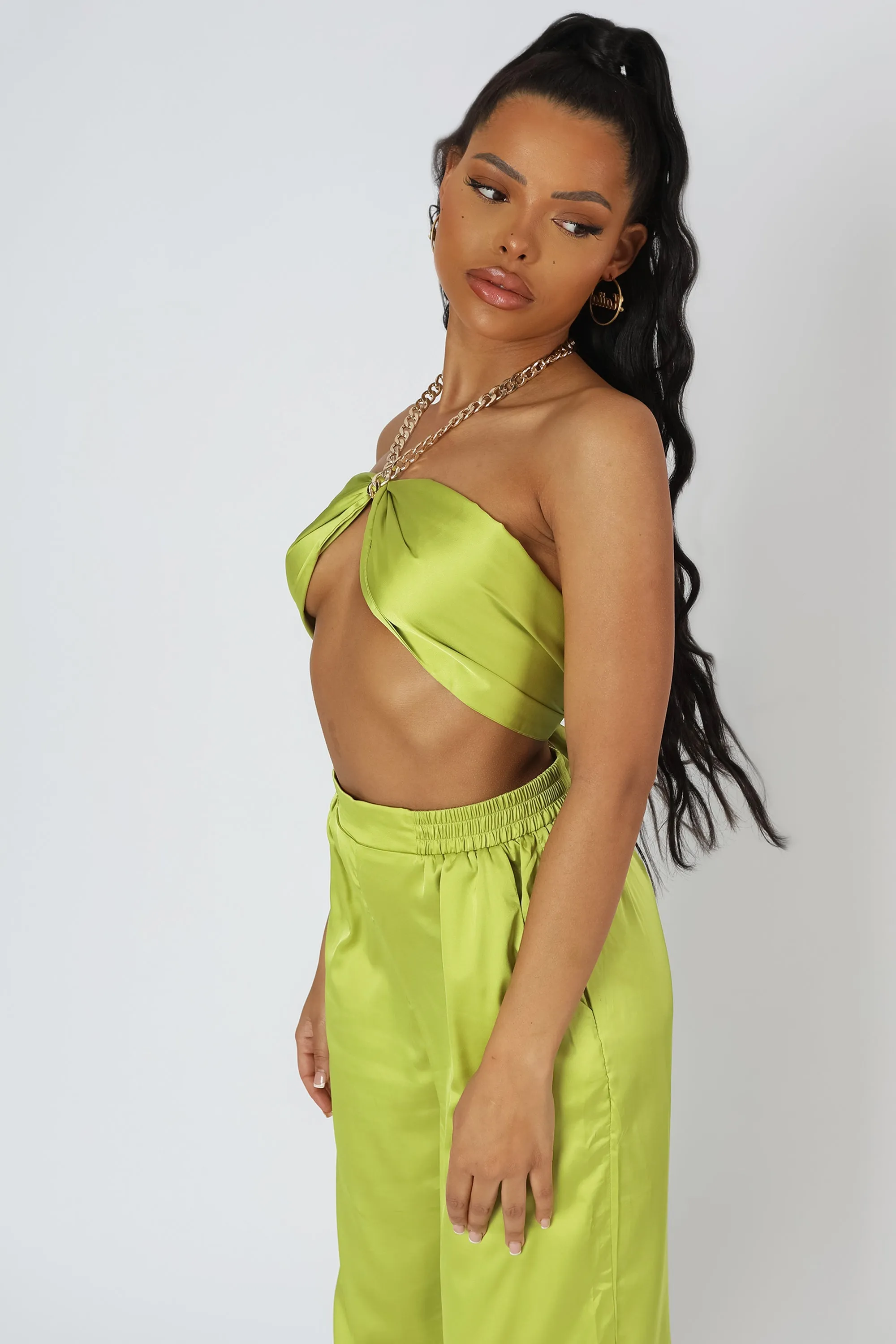 Satin Chain Halterneck Top Lime sold by Public Desire product image thumbnail 3