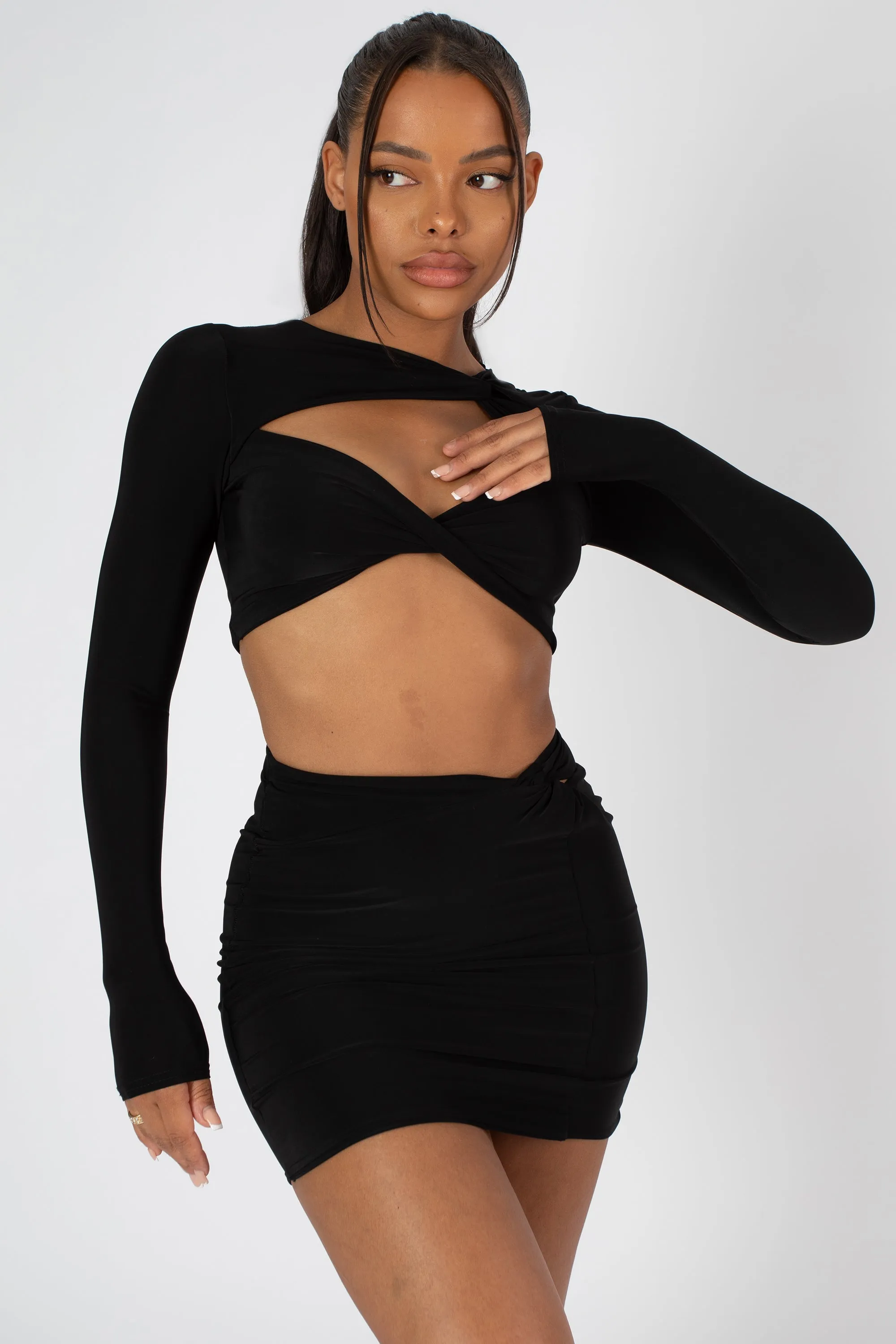 Slinky Skirt And Top Co-ord Neon Black sold by Public Desire