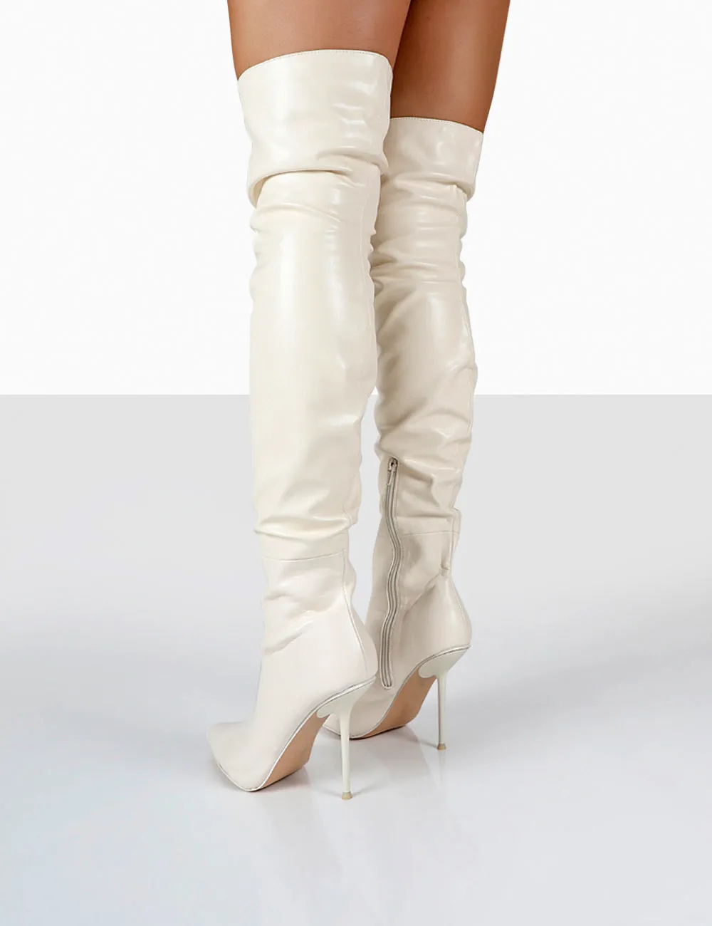 Tianna Ecru Pu Pointed Toe Over The Knee Stiletto Boots sold by Public Desire product image thumbnail 2
