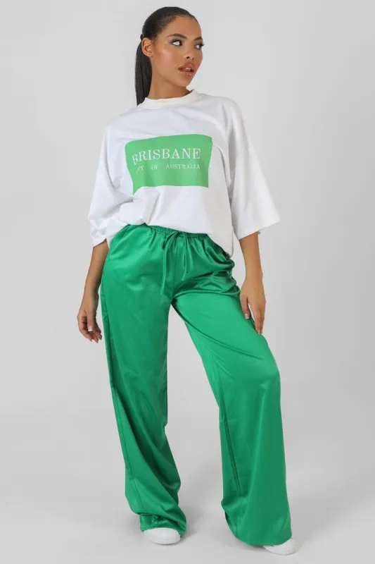 Satin Wide Leg Trousers Green sold by Public Desire