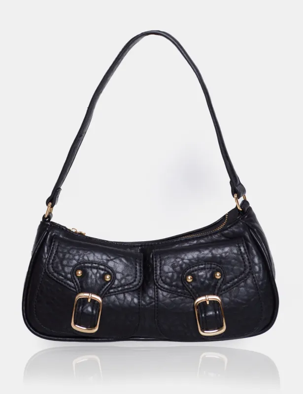 Rodeo Black Double Pocket Buckle Handbag sold by Public Desire