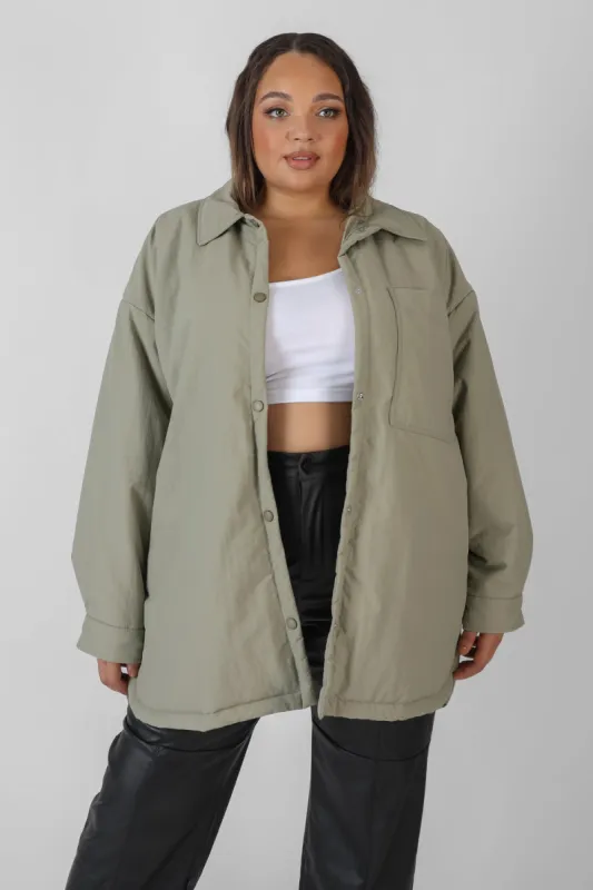 Curve Padded Oversized Shacket Elm sold by Public Desire