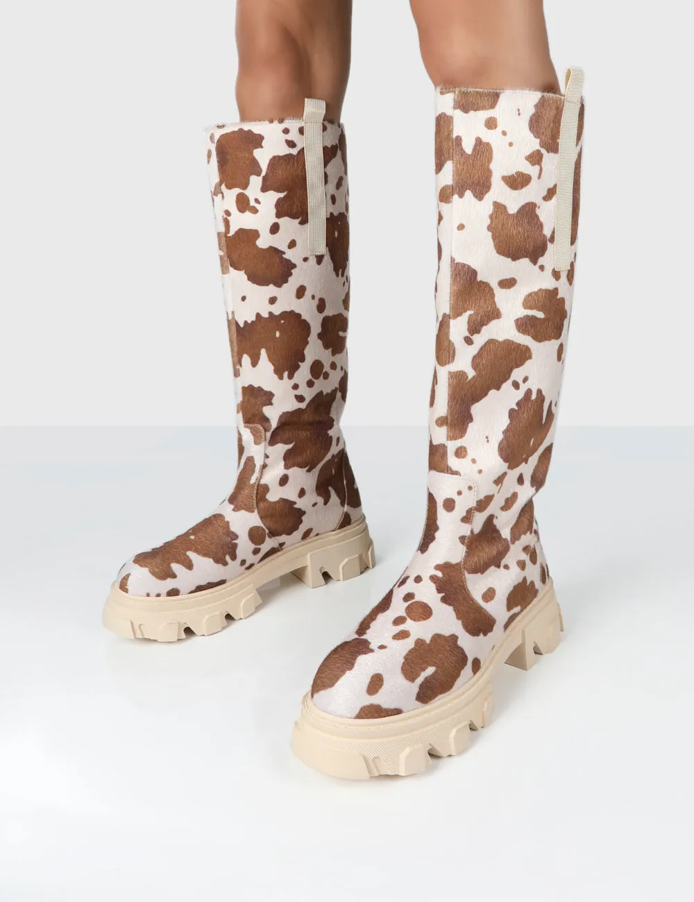 Amber x Public Desire Genius Cow Print Knee High Chunky Sole Boot sold by Public Desire product image thumbnail 3