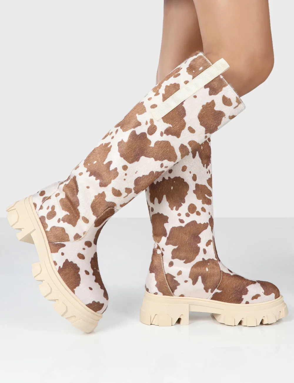 Amber x Public Desire Genius Cow Print Knee High Chunky Sole Boot sold by Public Desire product image thumbnail 2
