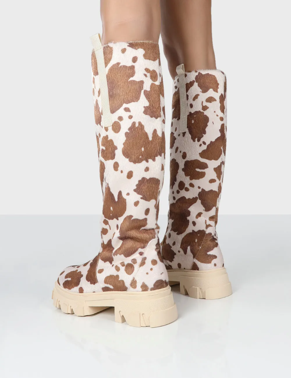 Amber x Public Desire Genius Cow Print Knee High Chunky Sole Boot sold by Public Desire product image thumbnail 4