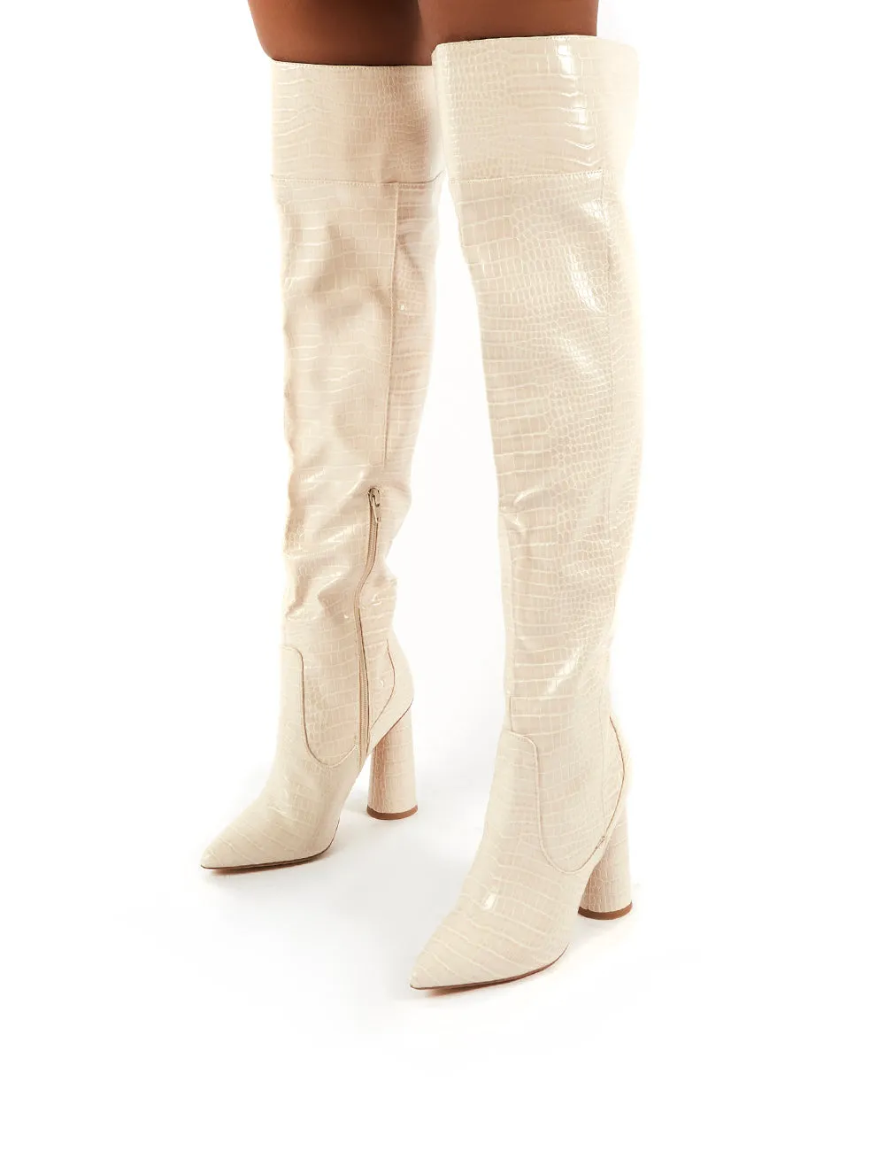 Hometown Bone Croc Over The Knee Heeled Boots sold by Public Desire product image thumbnail 4