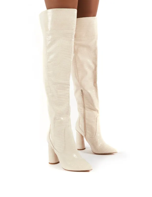 Hometown Bone Croc Over The Knee Heeled Boots sold by Public Desire