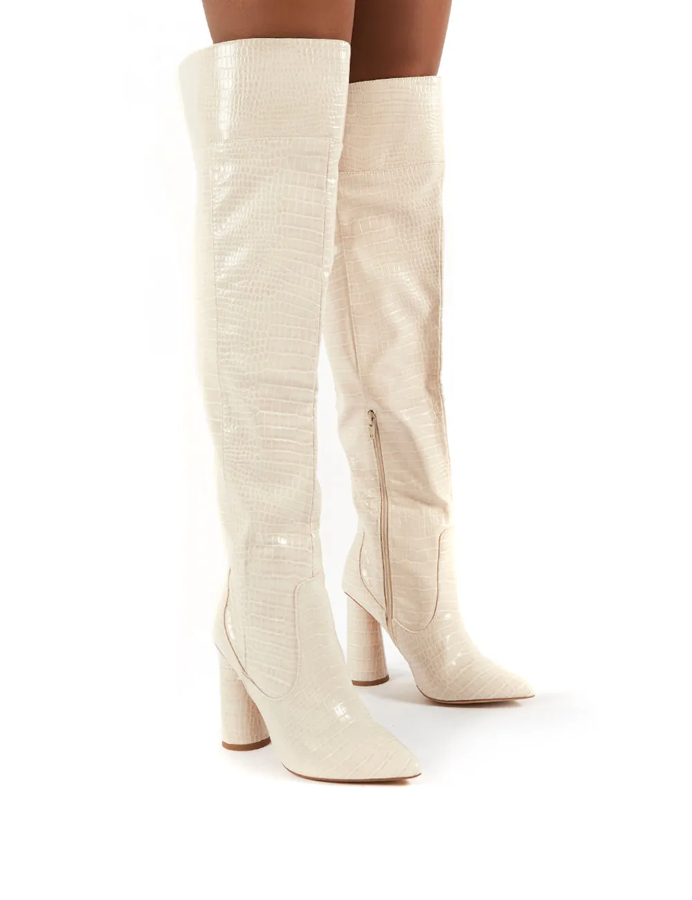 Hometown Bone Croc Over The Knee Heeled Boots sold by Public Desire