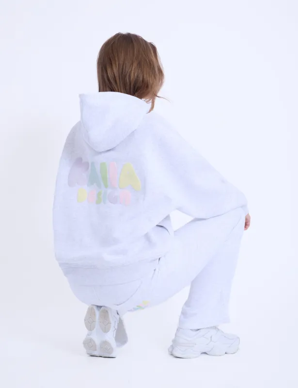 Kaiia Design Bubble Logo Oversized Hoodie in Light Grey Marl & Rainbow sold by Public Desire