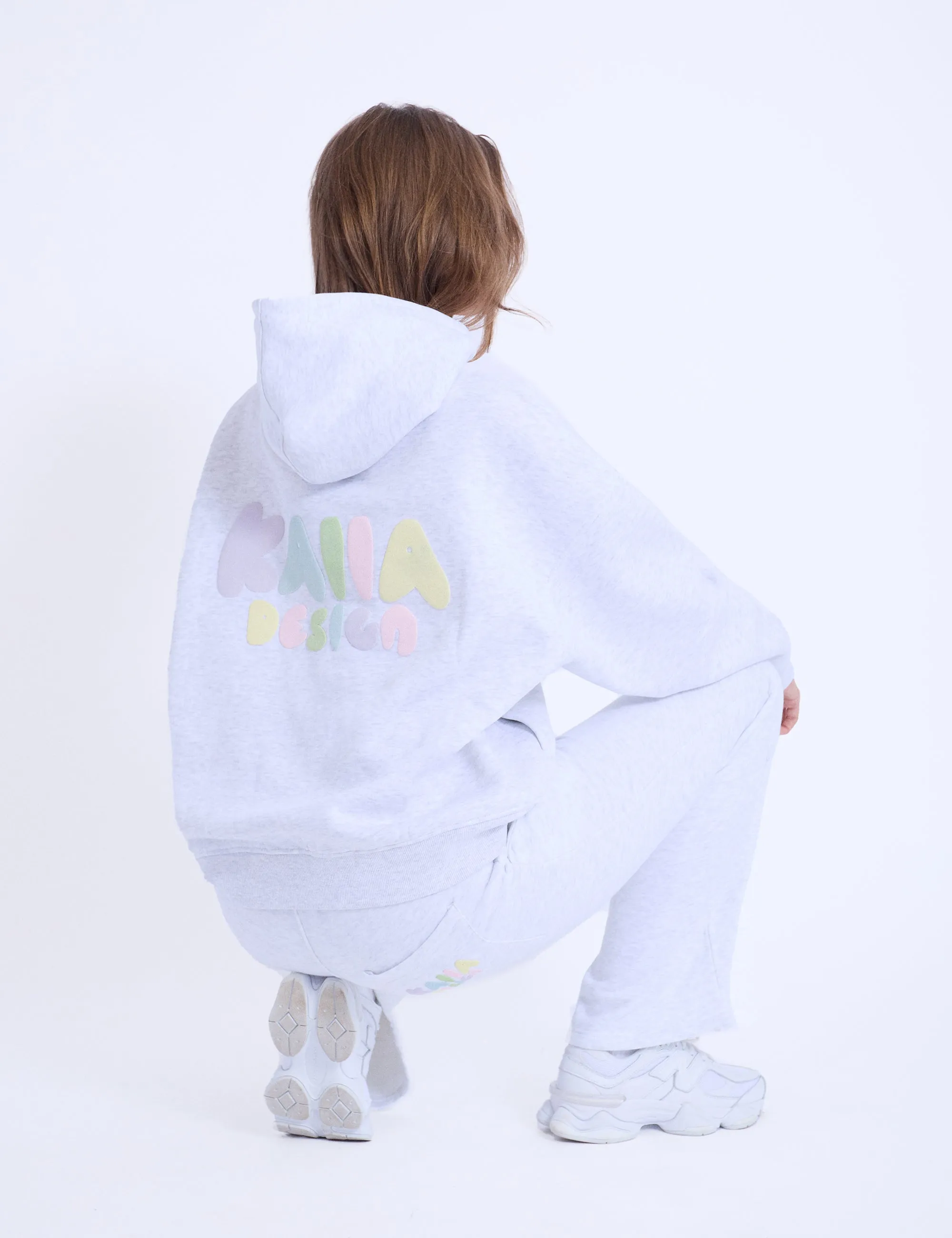 Kaiia Design Bubble Logo Oversized Hoodie in Light Grey Marl & Rainbow sold by Public Desire