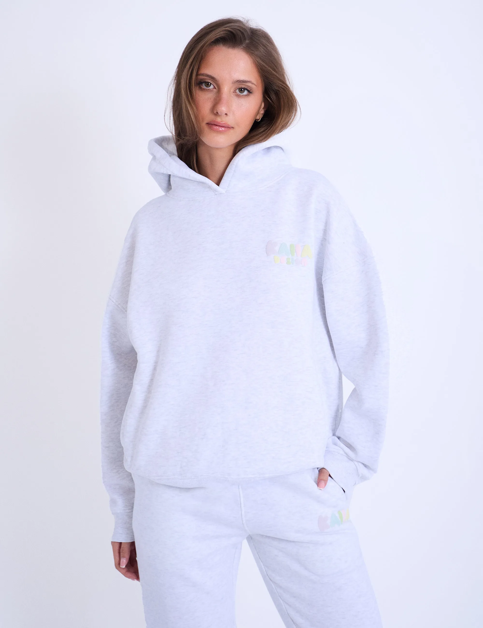 Kaiia Design Bubble Logo Oversized Hoodie in Light Grey Marl & Rainbow sold by Public Desire product image thumbnail 2