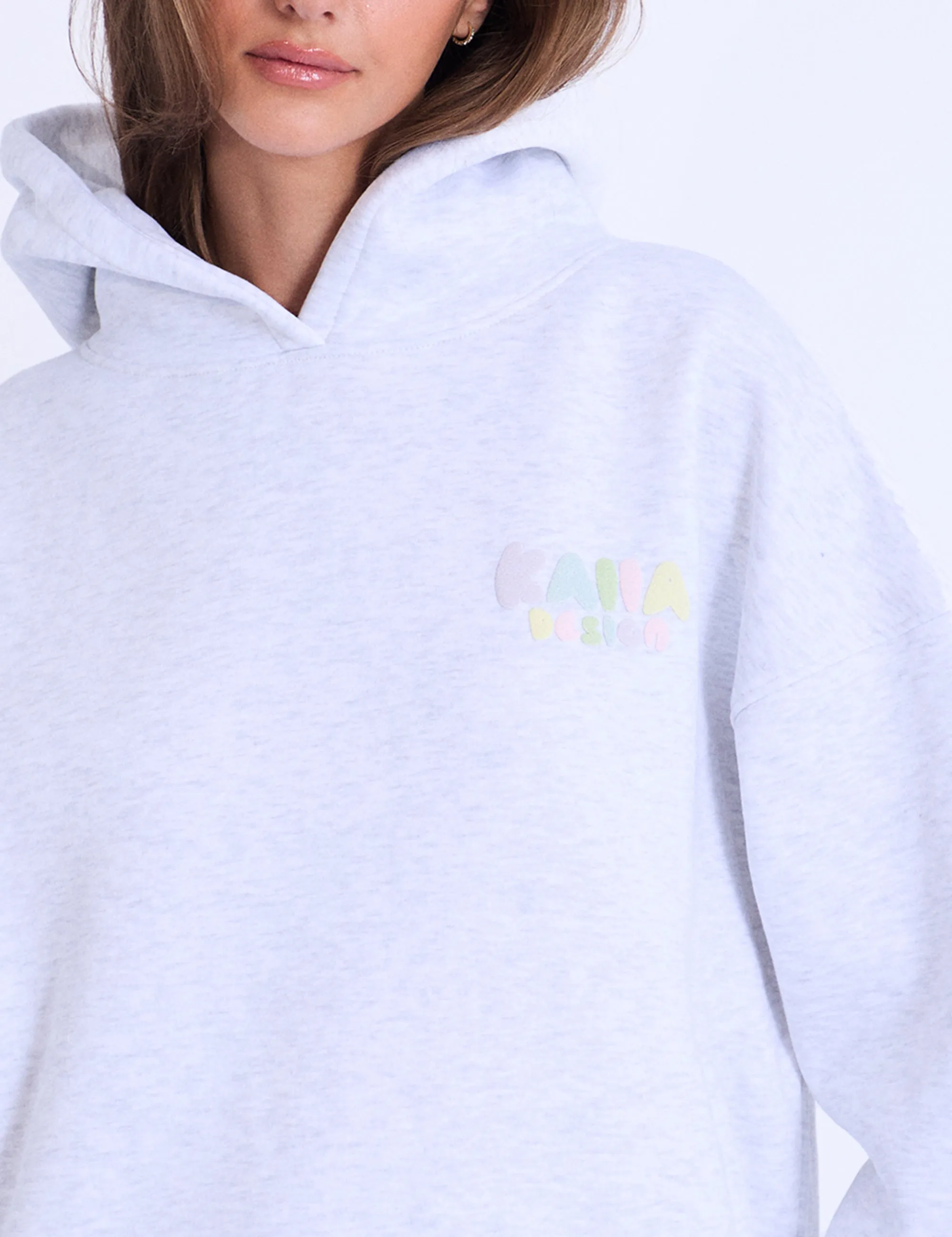 Kaiia Design Bubble Logo Oversized Hoodie in Light Grey Marl & Rainbow sold by Public Desire product image thumbnail 3