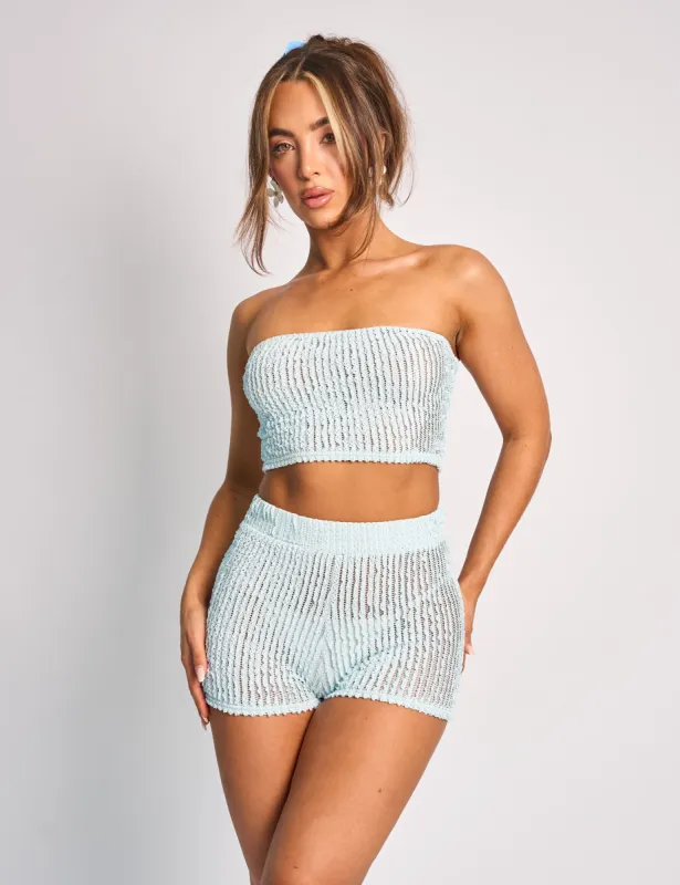 Textured Bandeau Crop Top Co Ord Blue made by Public Desire