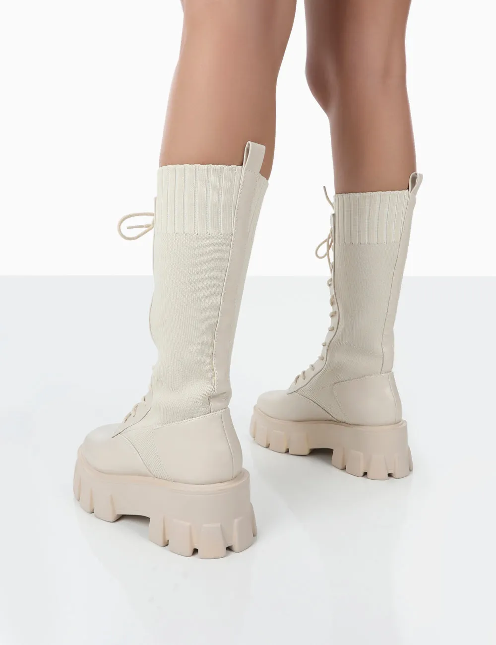 Hudson Putty PU Lace Up Chunky Knee High Boots sold by Public Desire product image thumbnail 2