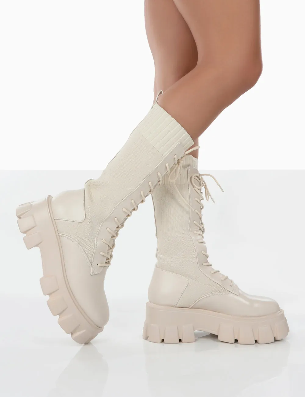 Hudson Putty PU Lace Up Chunky Knee High Boots sold by Public Desire product image thumbnail 3