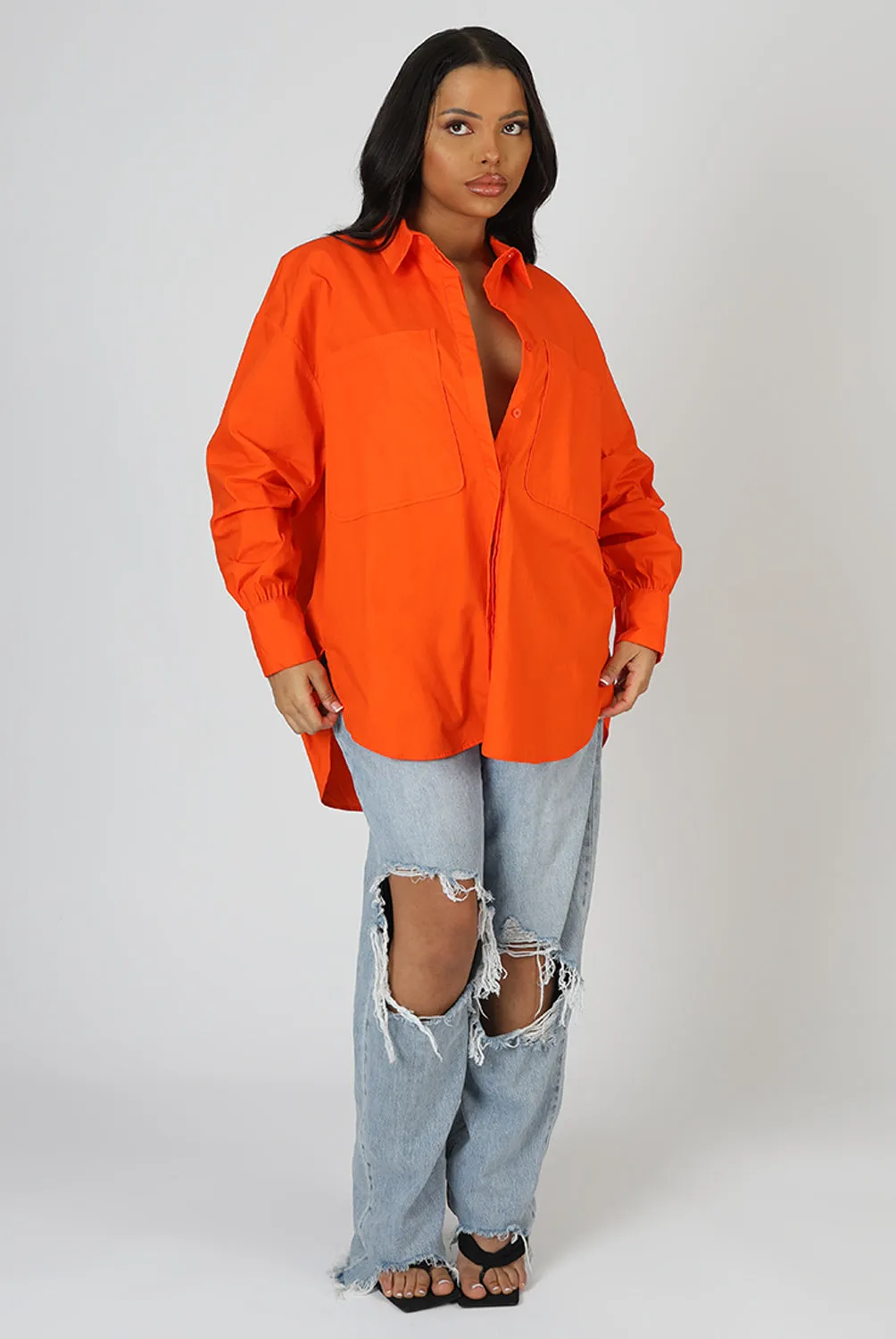 Oversized Pocket Poplin Shirt Orange sold by Public Desire product image thumbnail 4
