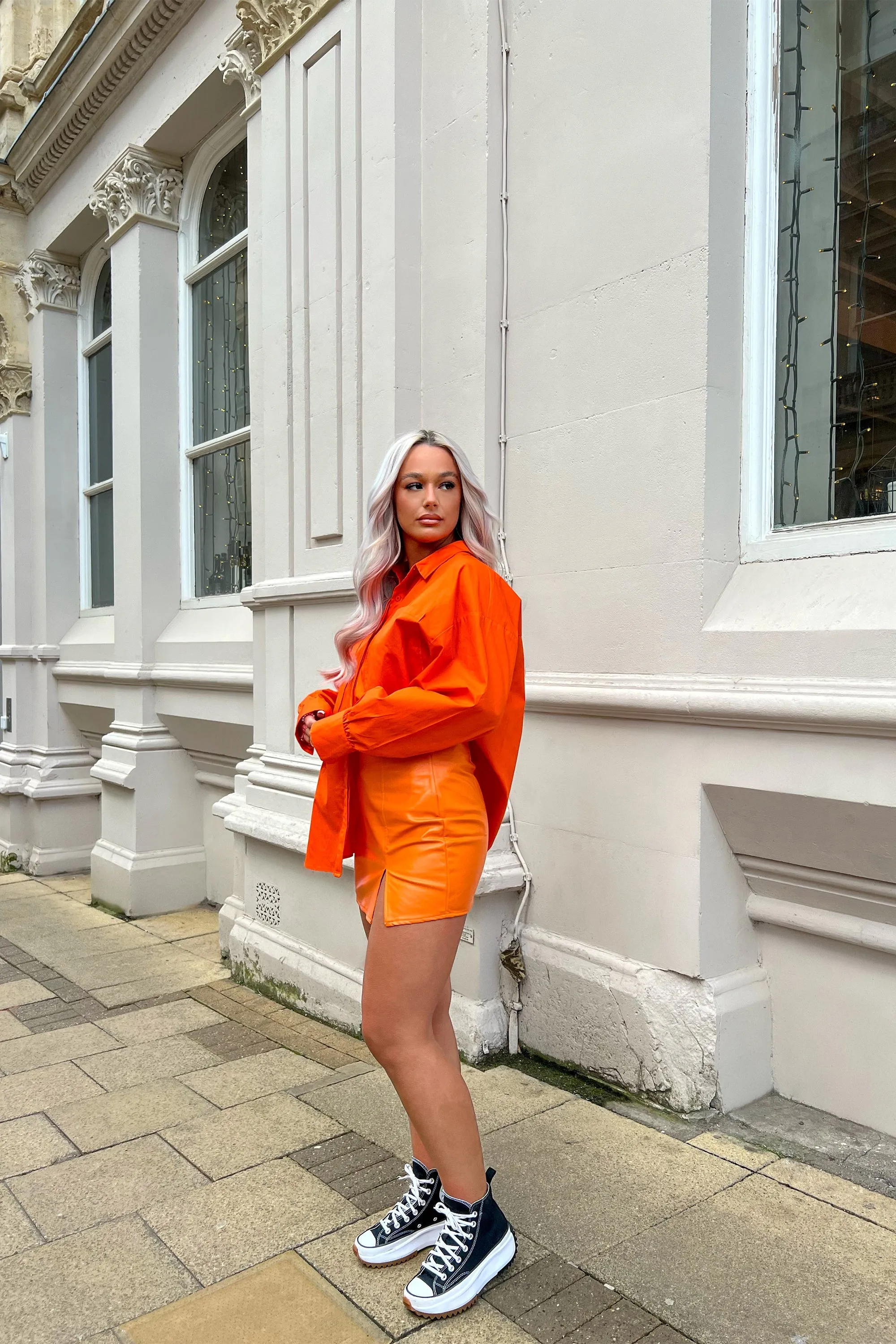 Oversized Pocket Poplin Shirt Orange sold by Public Desire