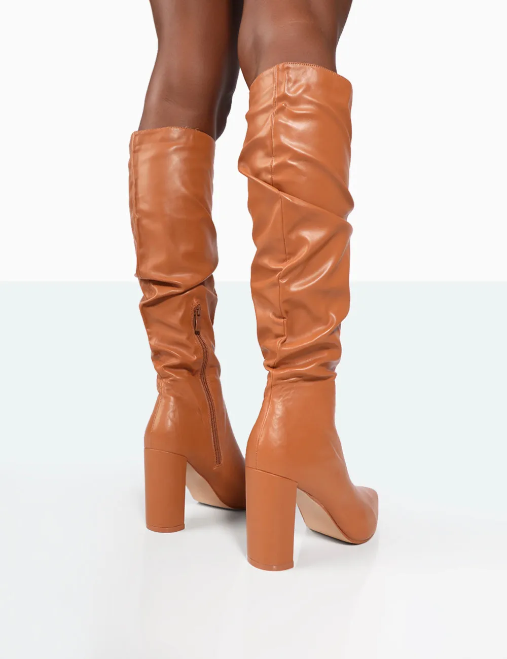 Mine Caramel PU Pointed Toe Block Heeled Knee High Boots sold by Public Desire product image thumbnail 4