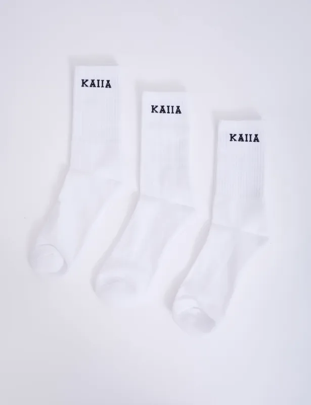 Pack of Three Kaiia Logo Longline Socks White & Black sold by Public Desire