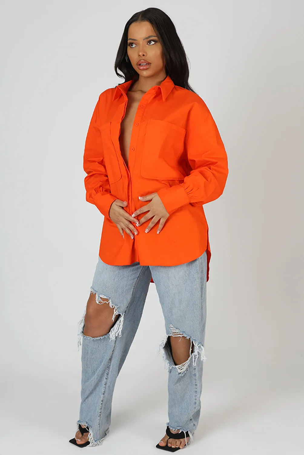 Oversized Pocket Poplin Shirt Orange sold by Public Desire product image thumbnail 5