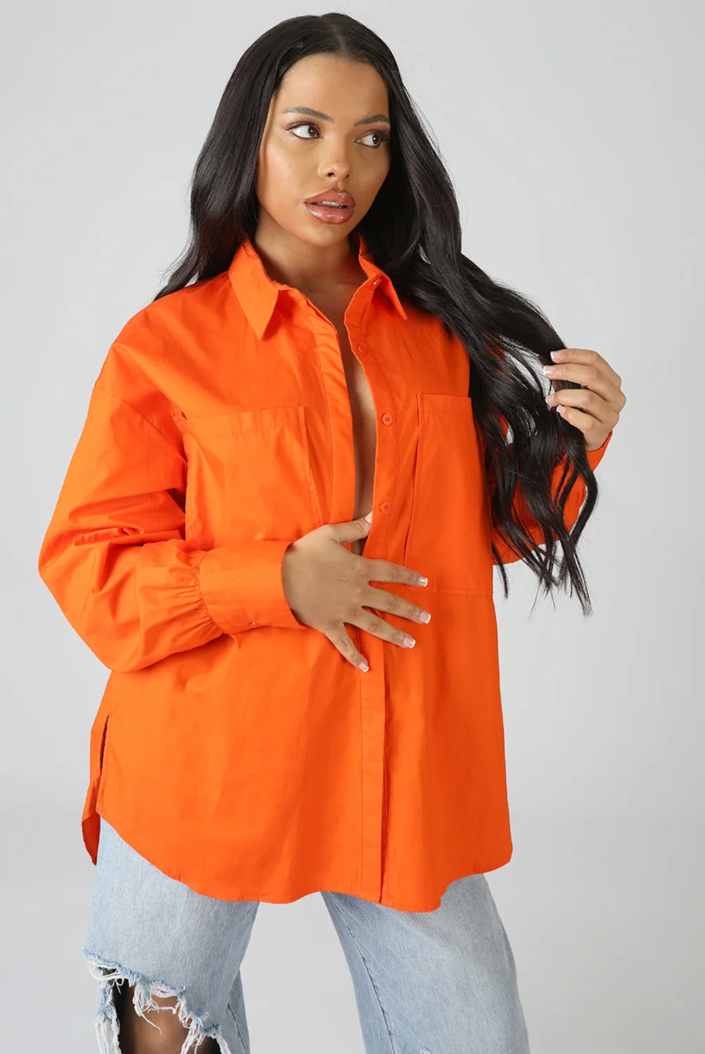 Oversized Pocket Poplin Shirt Orange sold by Public Desire product image thumbnail 2