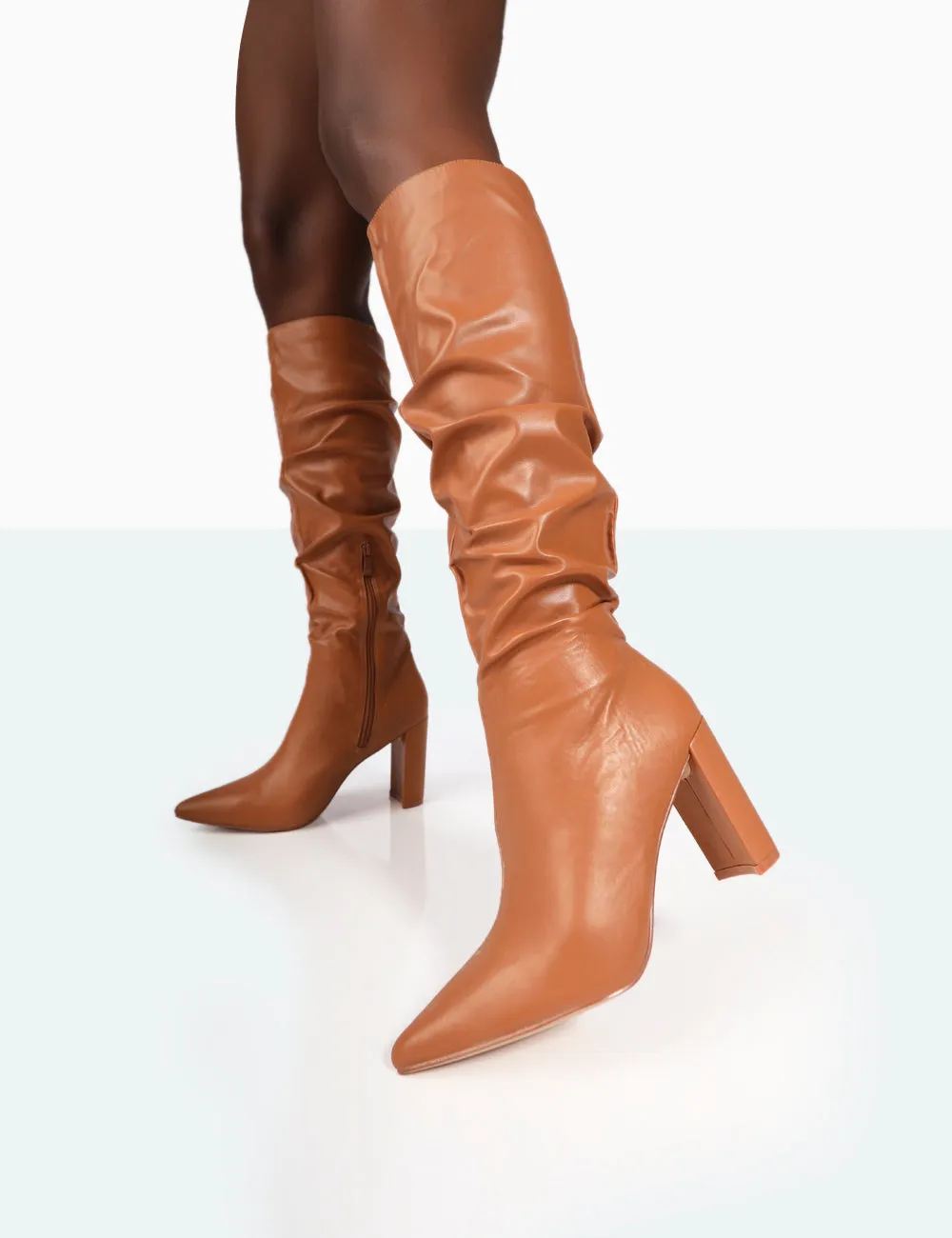 Mine Caramel PU Pointed Toe Block Heeled Knee High Boots sold by Public Desire product image thumbnail 3