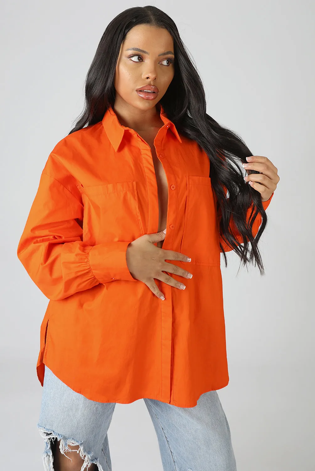 Oversized Pocket Poplin Shirt Orange sold by Public Desire product image thumbnail 3