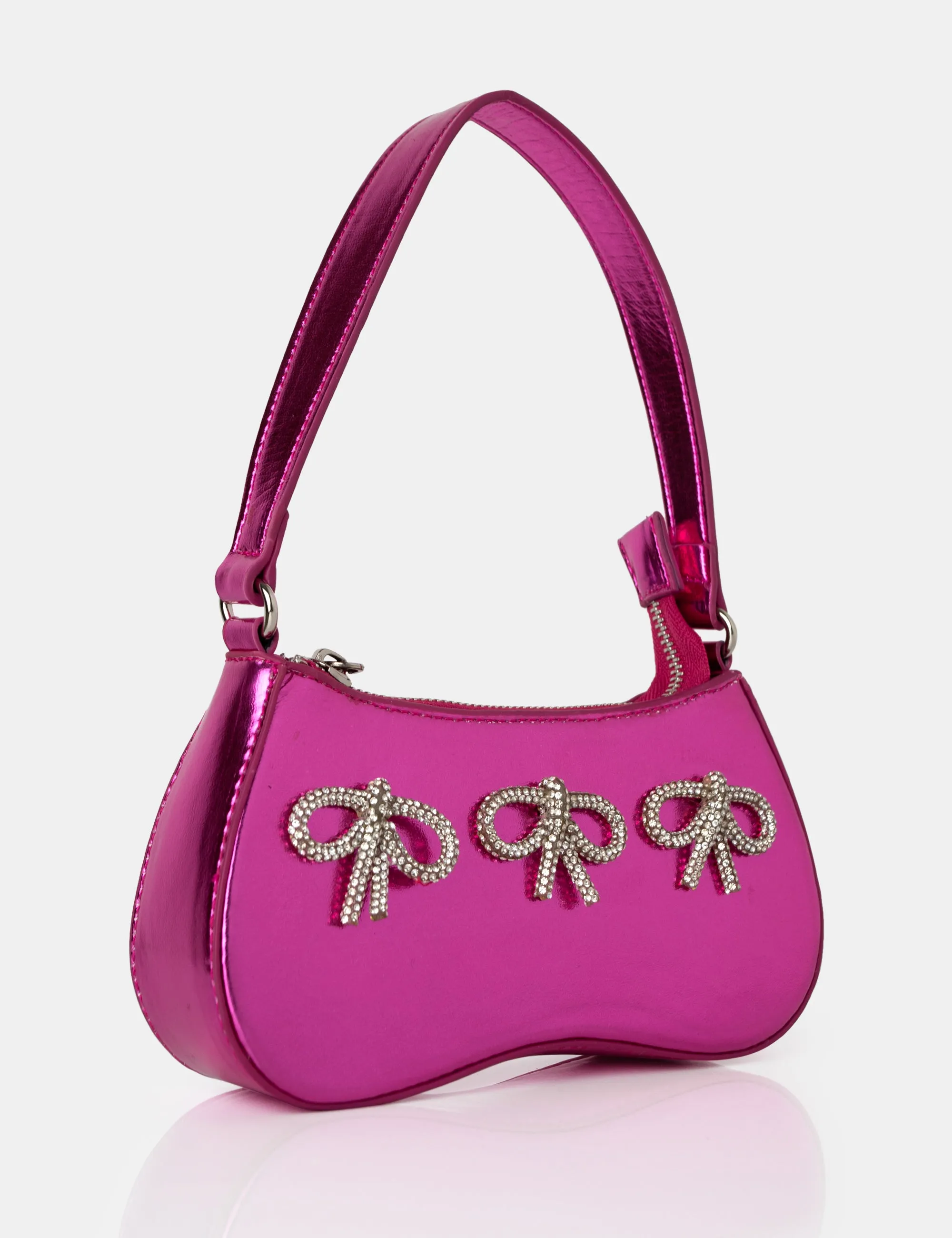 The Ariel Metallic Pink Bow Diamante Shoulder Bag sold by Public Desire product image thumbnail 2