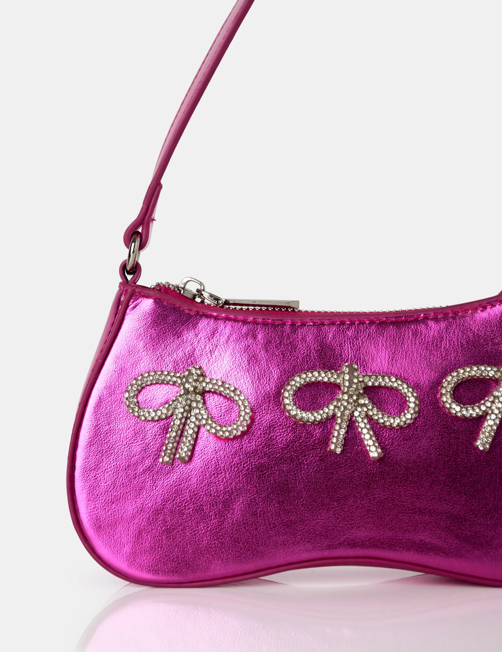 The Ariel Metallic Pink Bow Diamante Shoulder Bag sold by Public Desire product image thumbnail 3