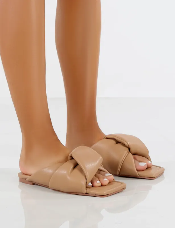 Apricot Camel PU Twisted Padded Strap Flat Sandals sold by Public Desire