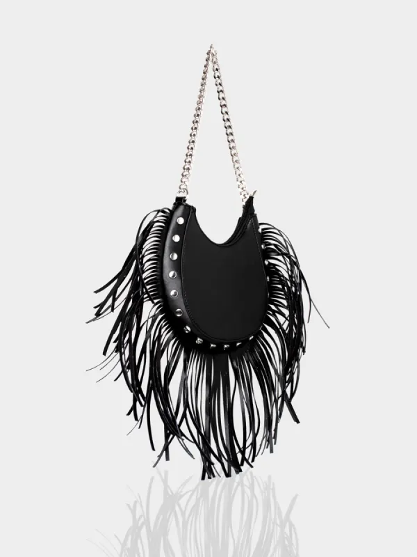 The Western Black Pu Tassle Shoulder Bag sold by Public Desire