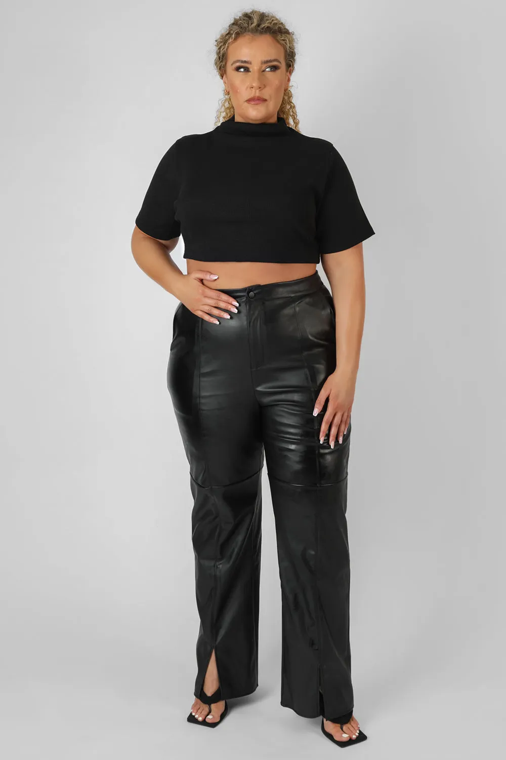 Curve High Neck Ribbed Cropped T Shirt Black sold by Public Desire