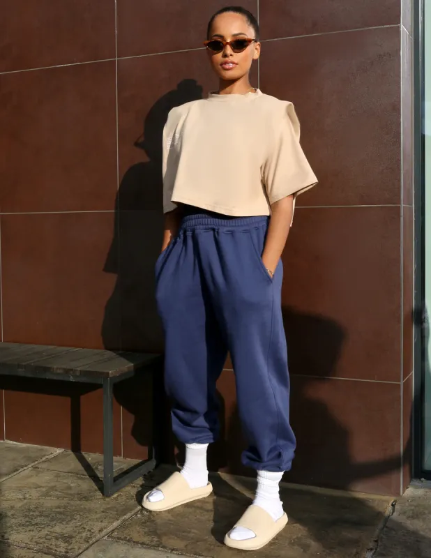 Amber x Public Desire shoulder pad crop t-shirt beige sold by Public Desire