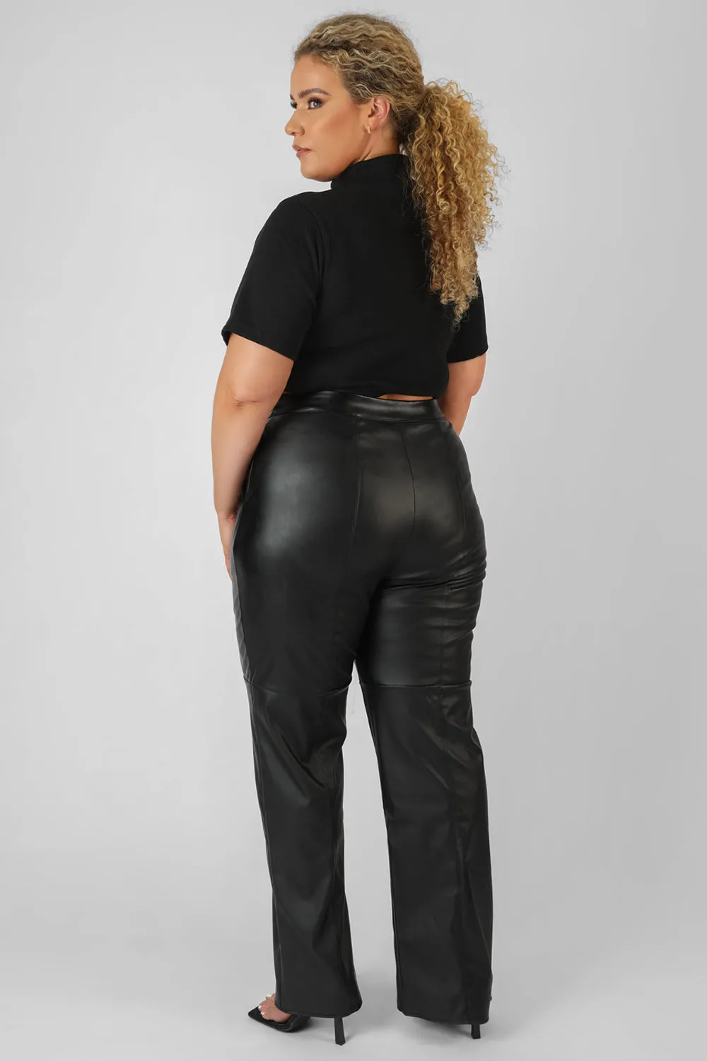 Curve High Neck Ribbed Cropped T Shirt Black sold by Public Desire product image thumbnail 4