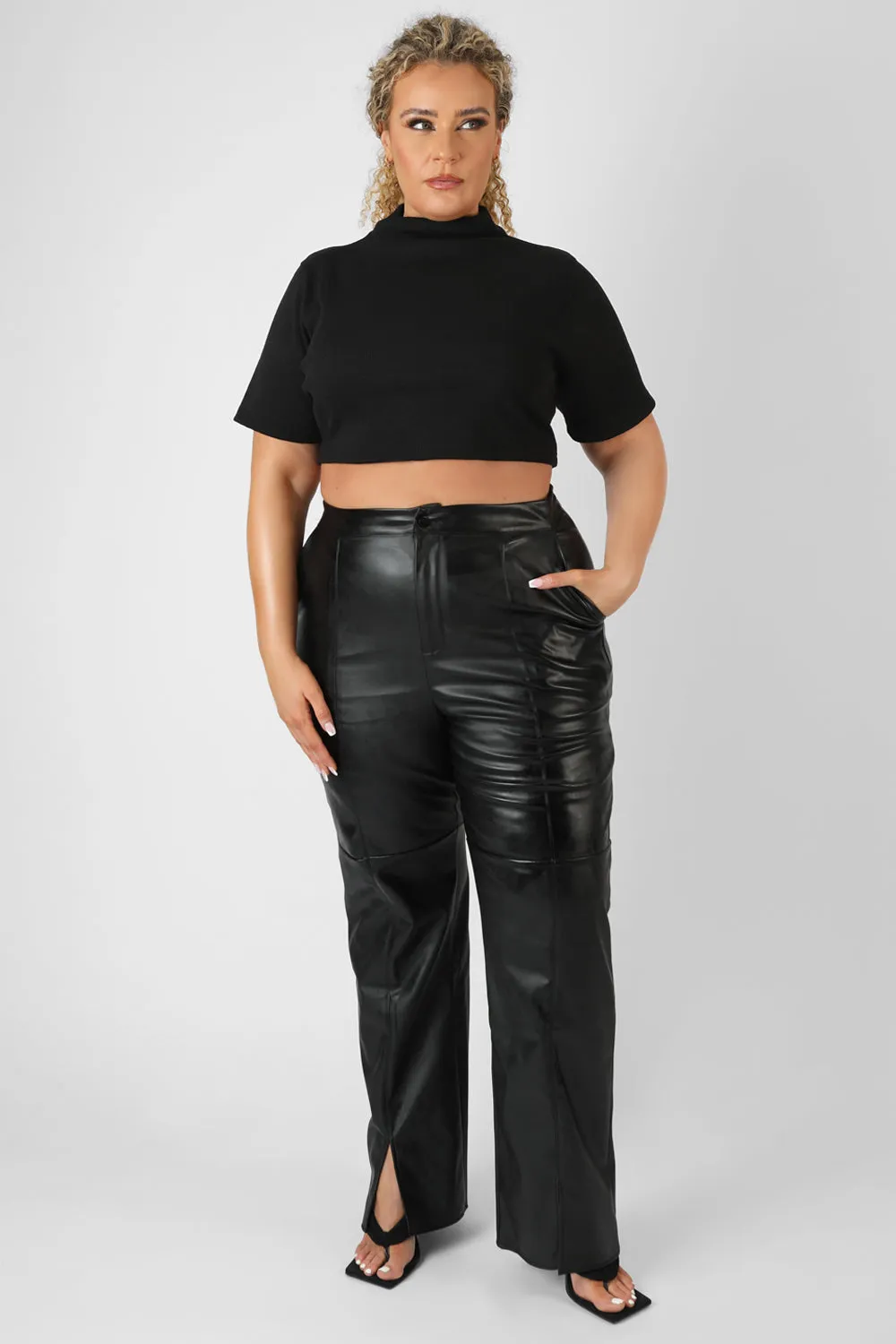 Curve High Neck Ribbed Cropped T Shirt Black sold by Public Desire product image thumbnail 2