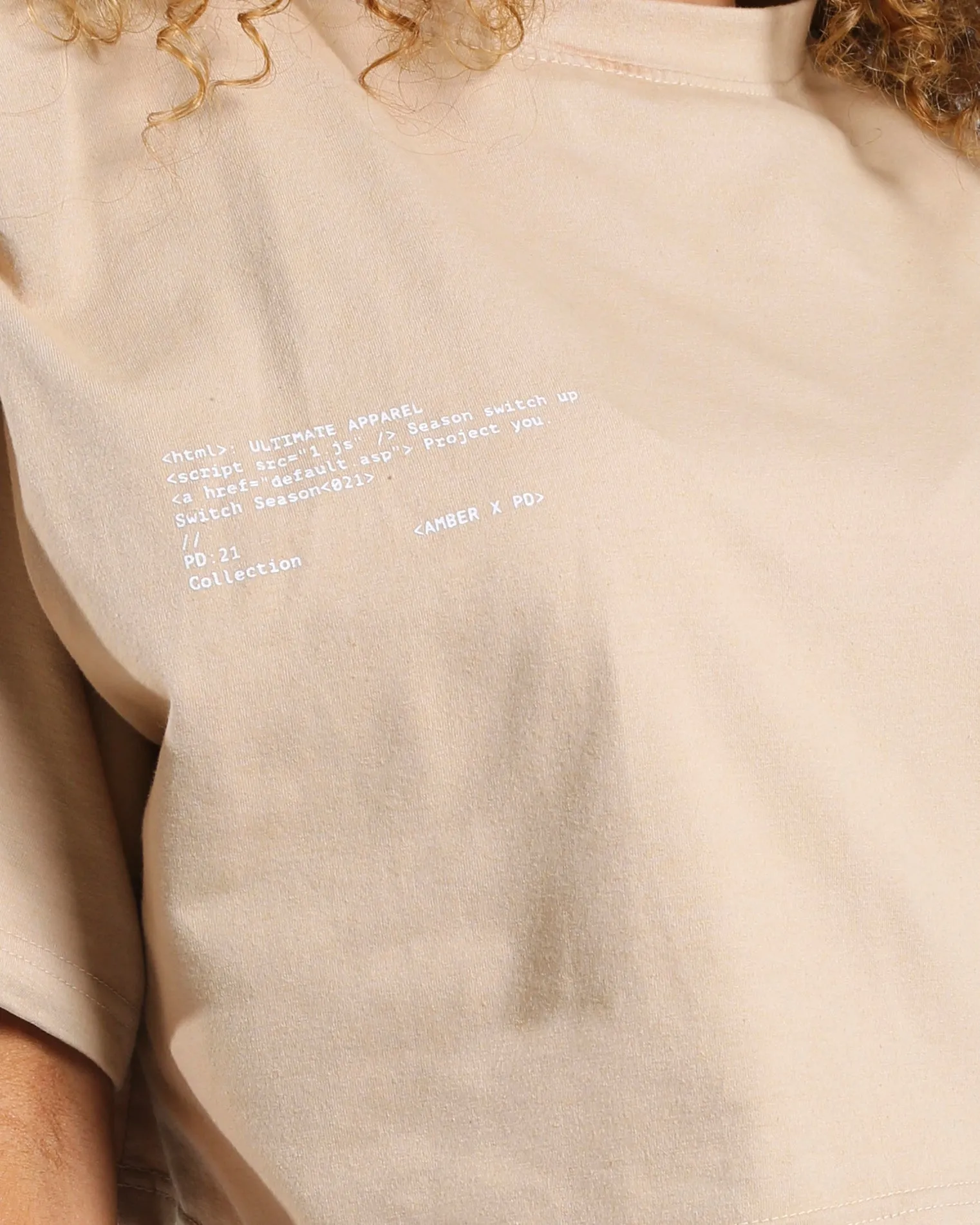 Amber x Public Desire shoulder pad crop t-shirt beige sold by Public Desire product image thumbnail 3