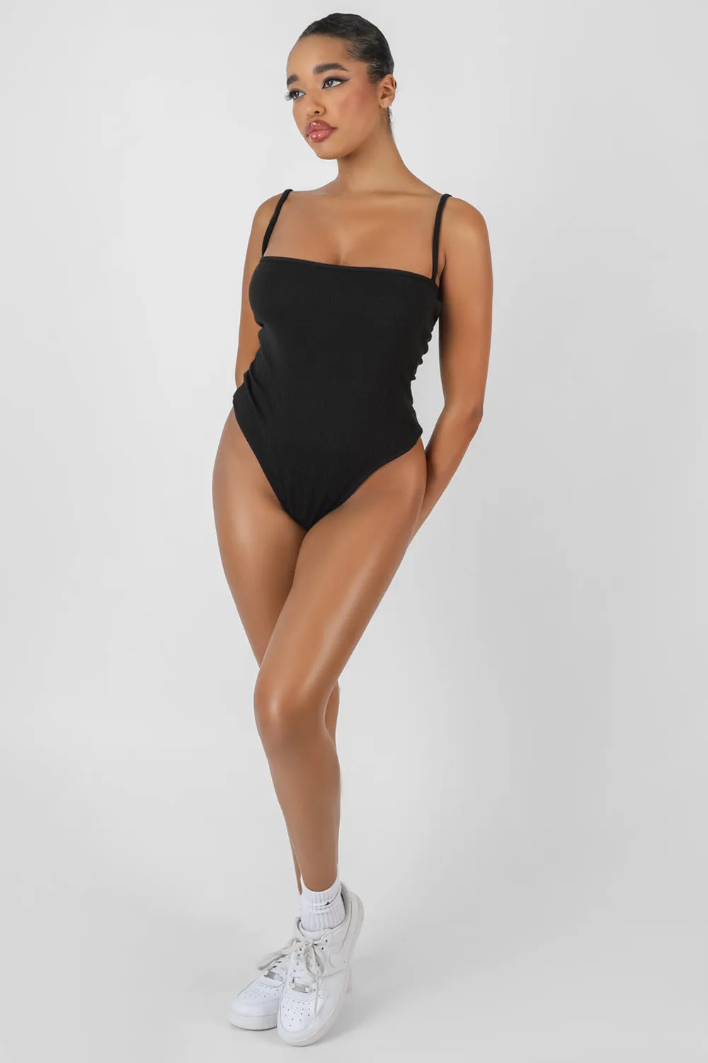 Square Neck Ribbed Bodysuit Black sold by Public Desire product image thumbnail 3