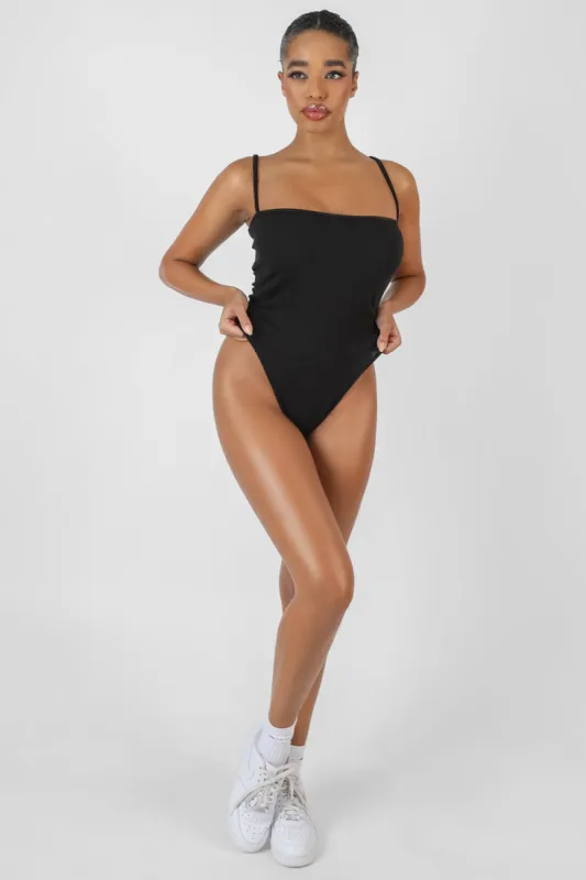 Square Neck Ribbed Bodysuit Black sold by Public Desire