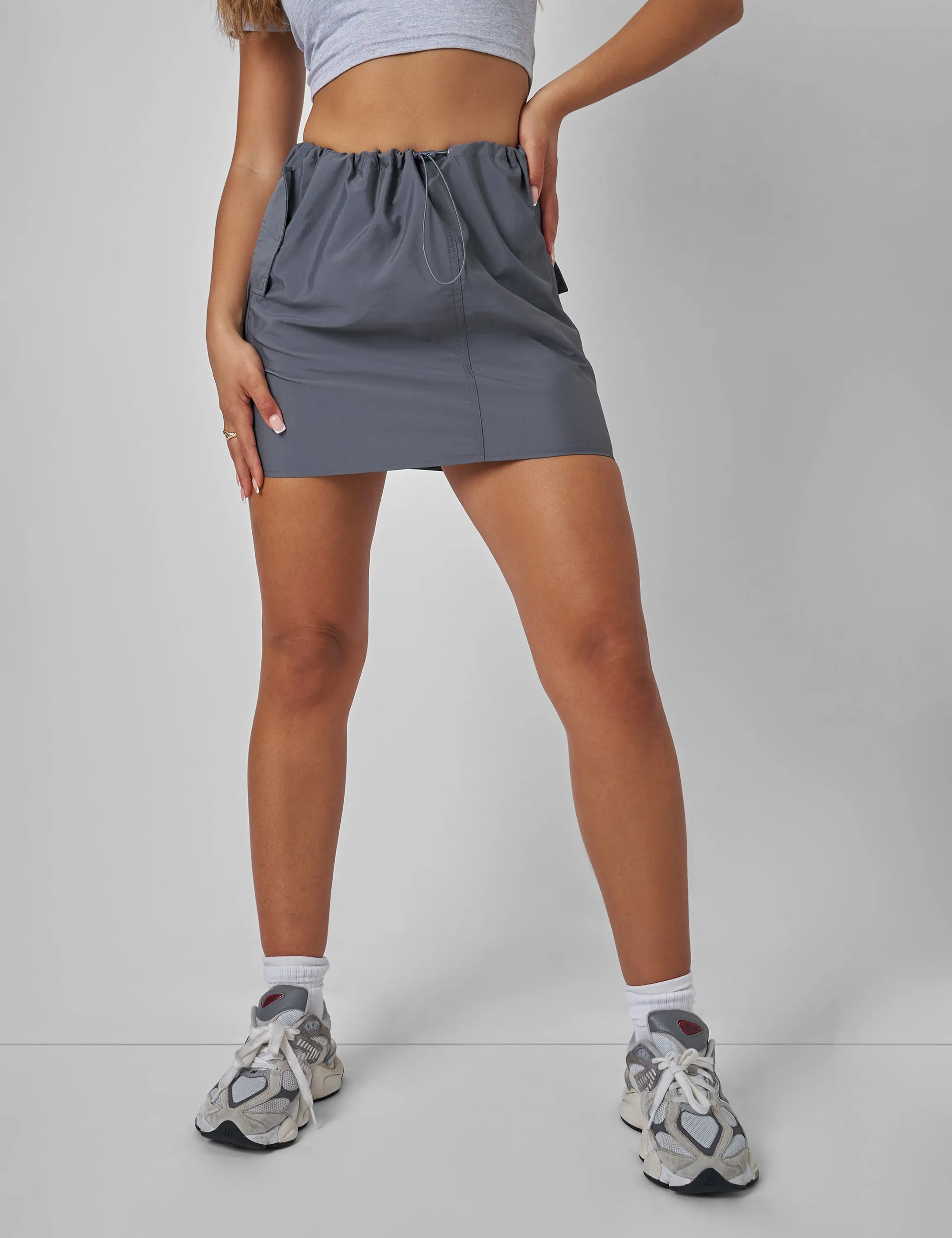 Drawstring Waist Cargo Mini Skirt Charcoal Grey sold by Public Desire product image thumbnail 4