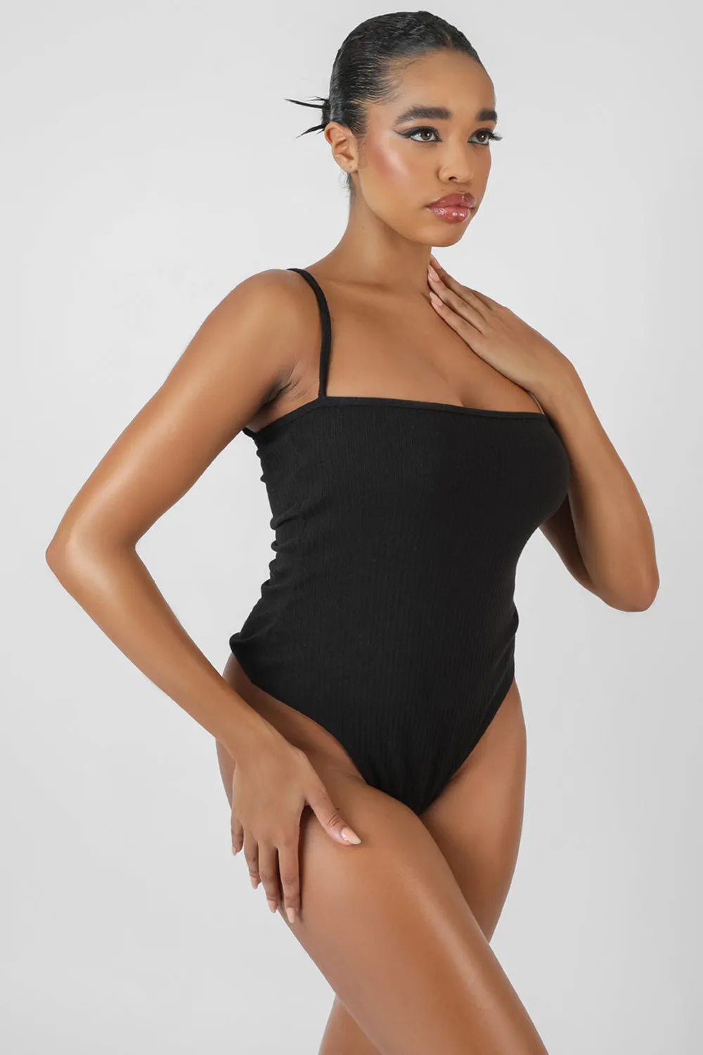 Square Neck Ribbed Bodysuit Black sold by Public Desire product image thumbnail 2