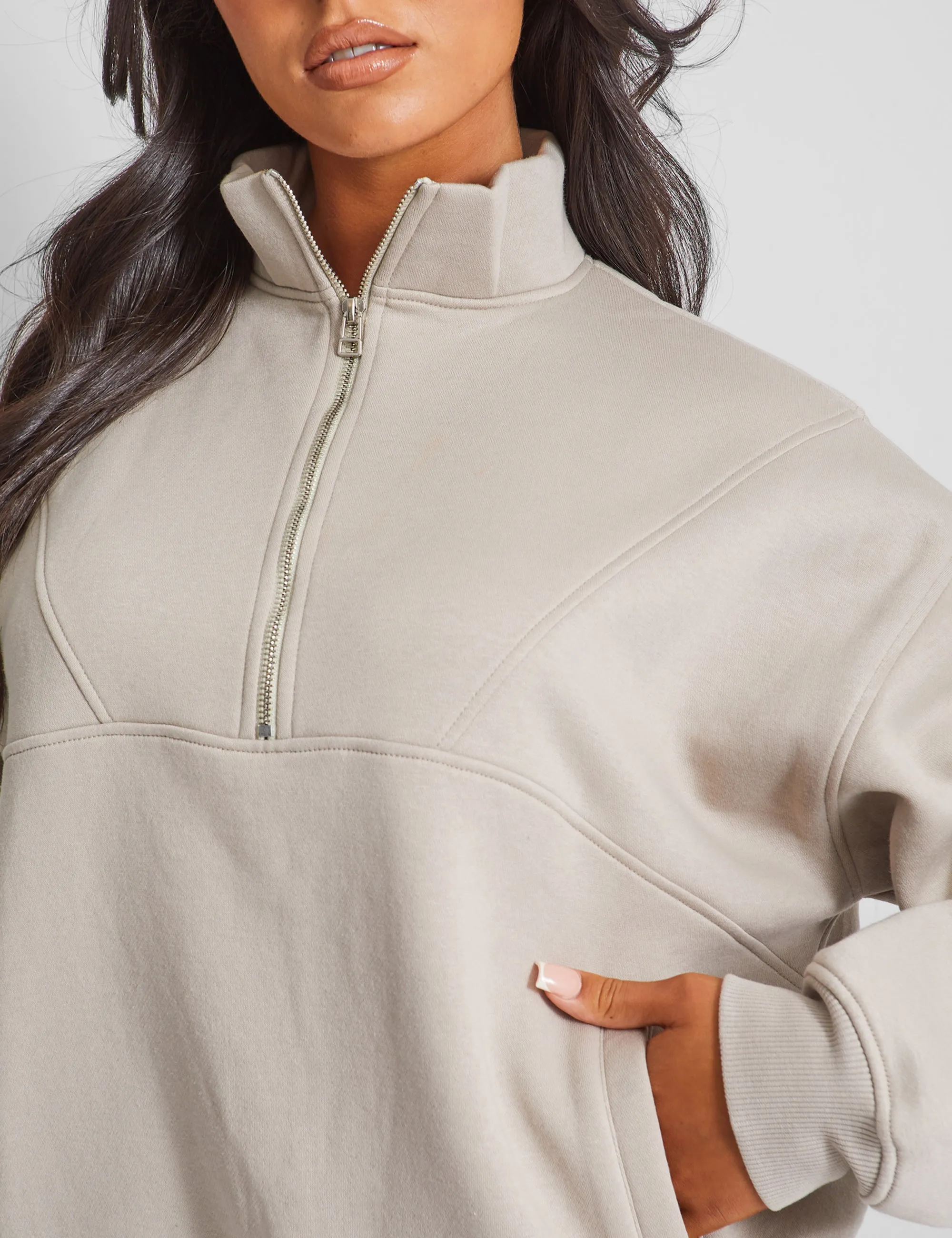 Half Zip Oversized Sweatshirt Stone sold by Public Desire product image thumbnail 3