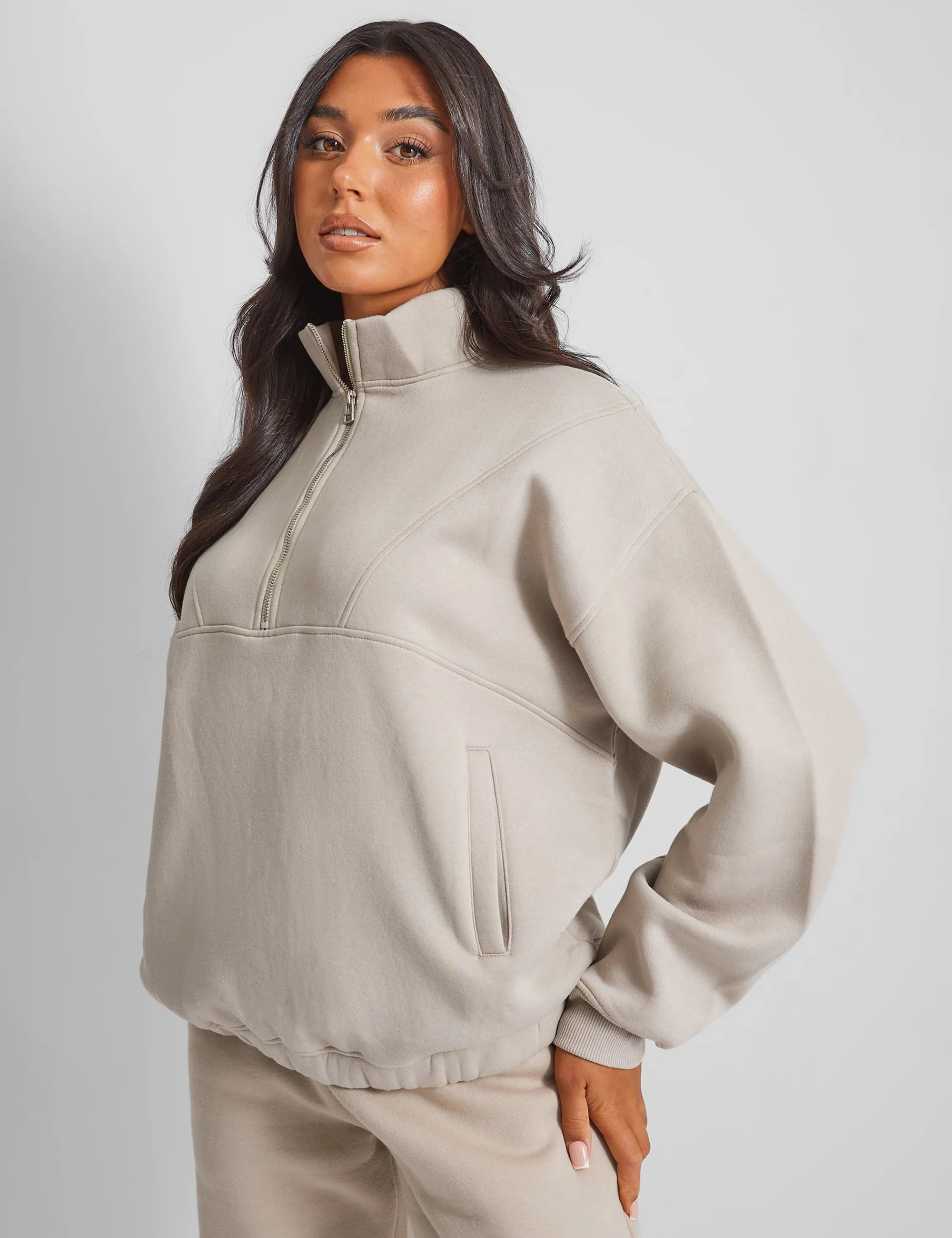Half Zip Oversized Sweatshirt Stone sold by Public Desire