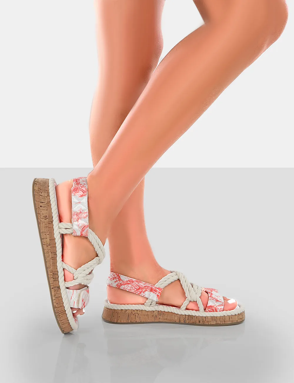 Miami Red Print Rope Flatform Lace Up Sandals sold by Public Desire product image thumbnail 5