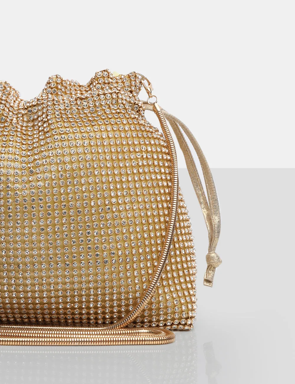 The Claudette Gold Diamante Draw String Crossbody Bag sold by Public Desire product image thumbnail 3