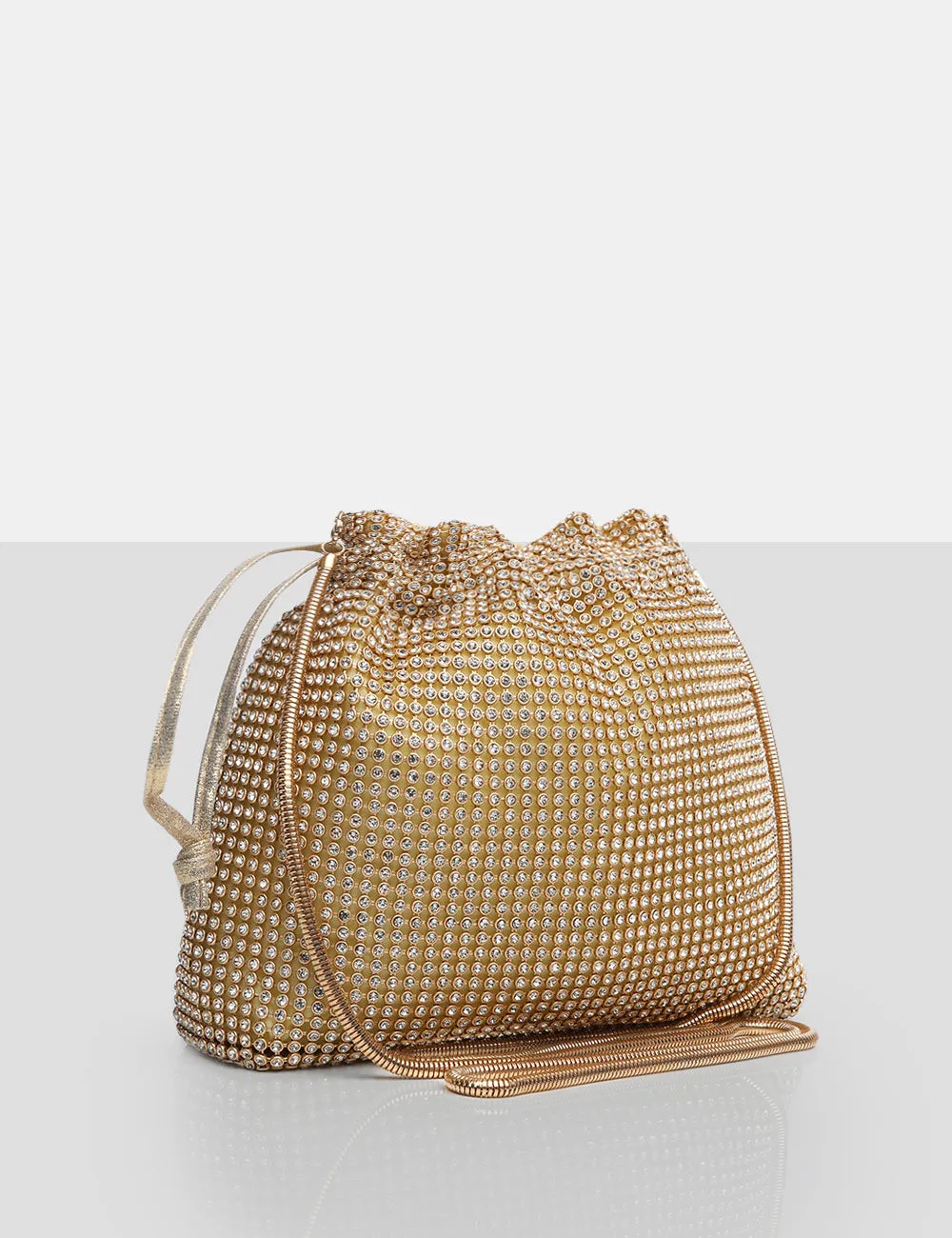 The Claudette Gold Diamante Draw String Crossbody Bag sold by Public Desire product image thumbnail 2