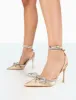 Midnight Champagne Satin Wrap Around Bow Pointed Toe Court Heels sold by Public Desire